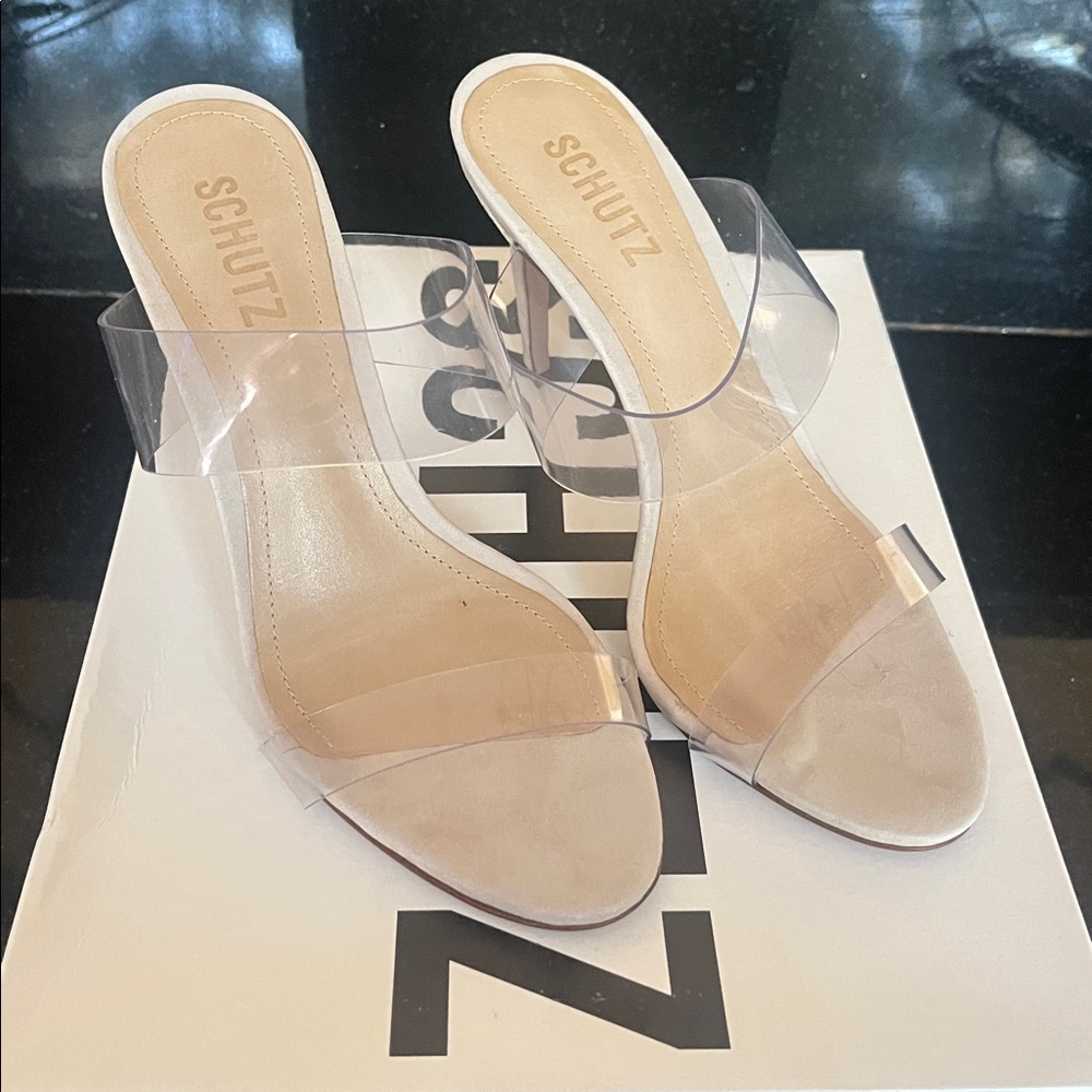 SCHUTZ Clear Strap Nude Heels BRAND NEW IN BOX